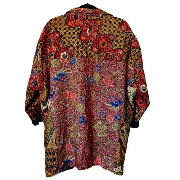 Vtg OK MIKE Multicolor Floral Beaded Jacket 3/4 Sleeve Pockets Lined Boho Cotton - Picture 8 of 8